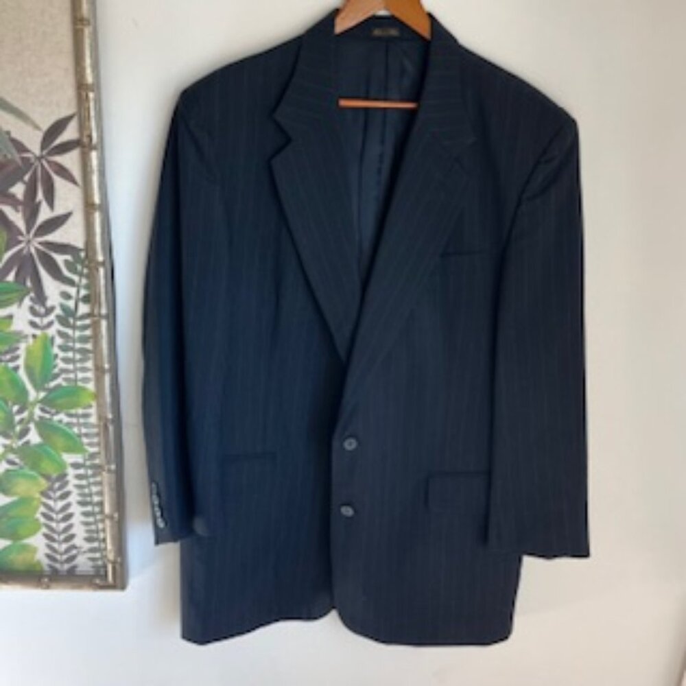 🧡3/15 Guy Laroche Paris Navy Striped Wool Blend Blazer Men's 42L